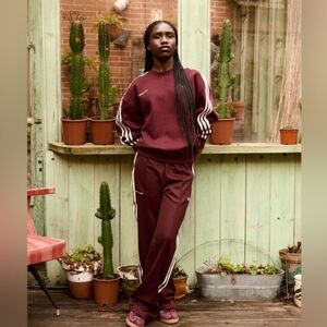 Sporty & Rich X Adidas Burgundy Track Pants with Side Stripes